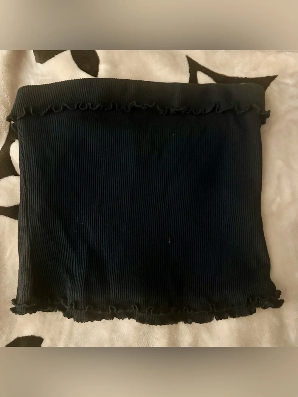 NWT Free People Black Strapless Ribbed Tube Top with Ruffled Trims